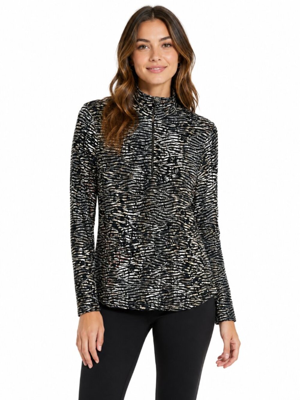SNO SKINS 1/2 Zip Striped Pattern Long Sleeve Pullover Top Lightweight Large